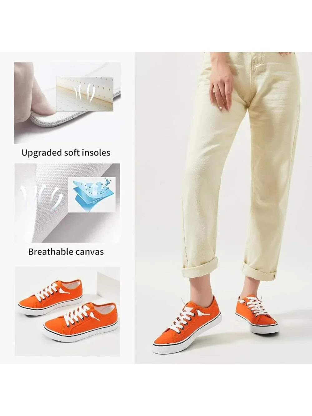 Women's Orange Low Top Lace Up Canvas Solid Slip On Casual Loafer Sneaker Shoes